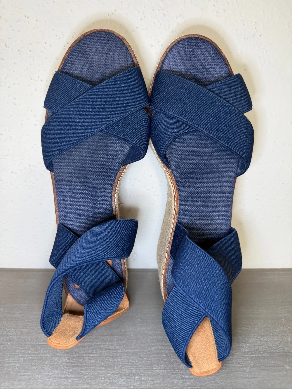 Tory Burch Freida Canvas Leather Blue Platform Espadrille Sandals Women's Sz 8 M